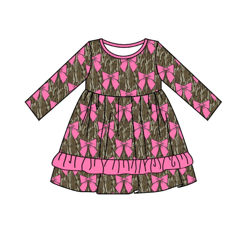 GLD0968 Baby Girls Bottomland Camo Bows Ruffle Knee Length Dresses Preorder