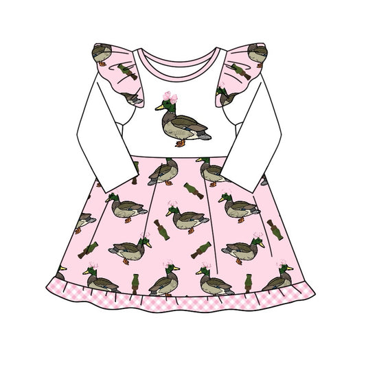 GLD0969 Baby Girls Pink Duck Bow Knee Length Dresses Preorder