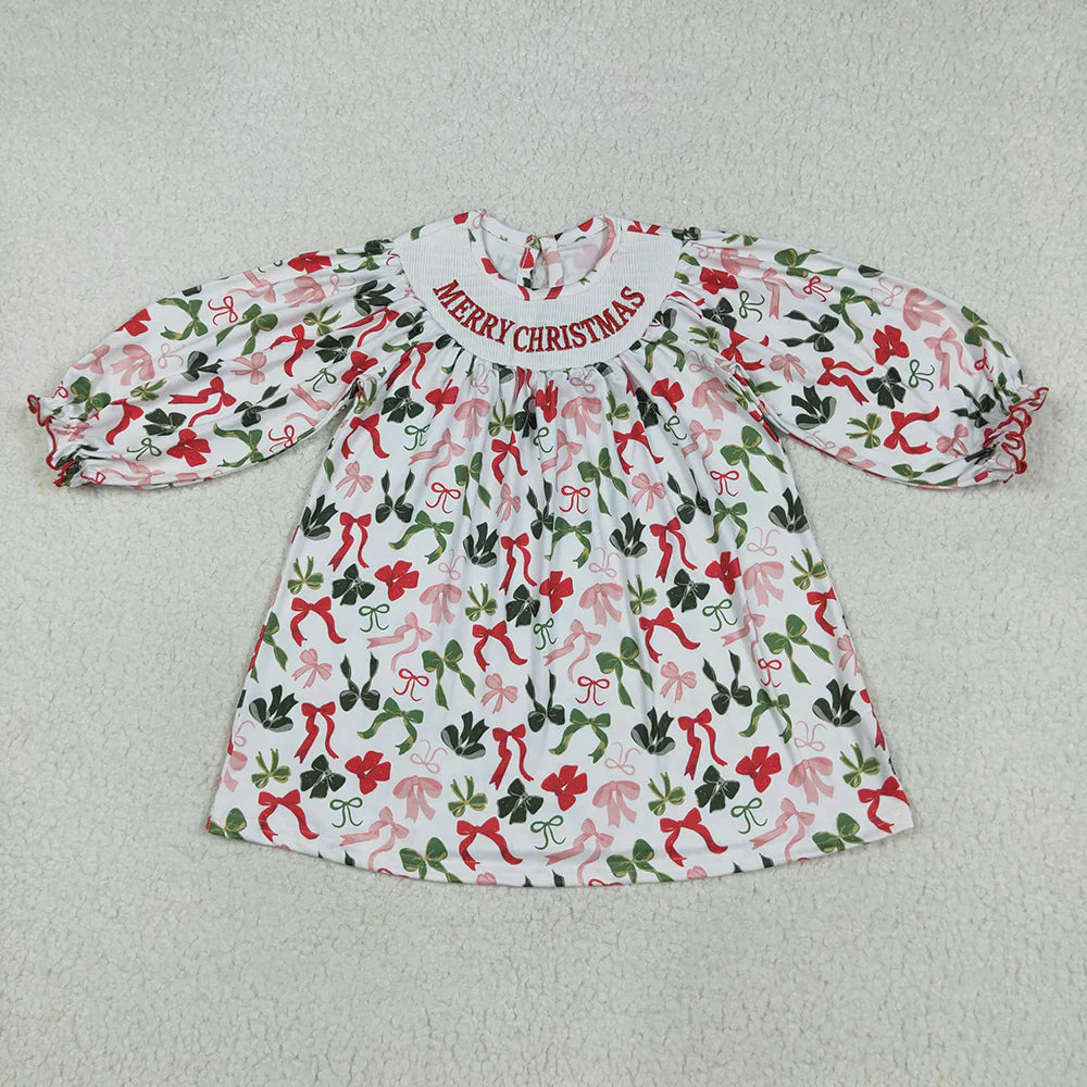 Sibling Baby Kids Girls Smocked Embroidery Merry Christmas Rompers Dresses