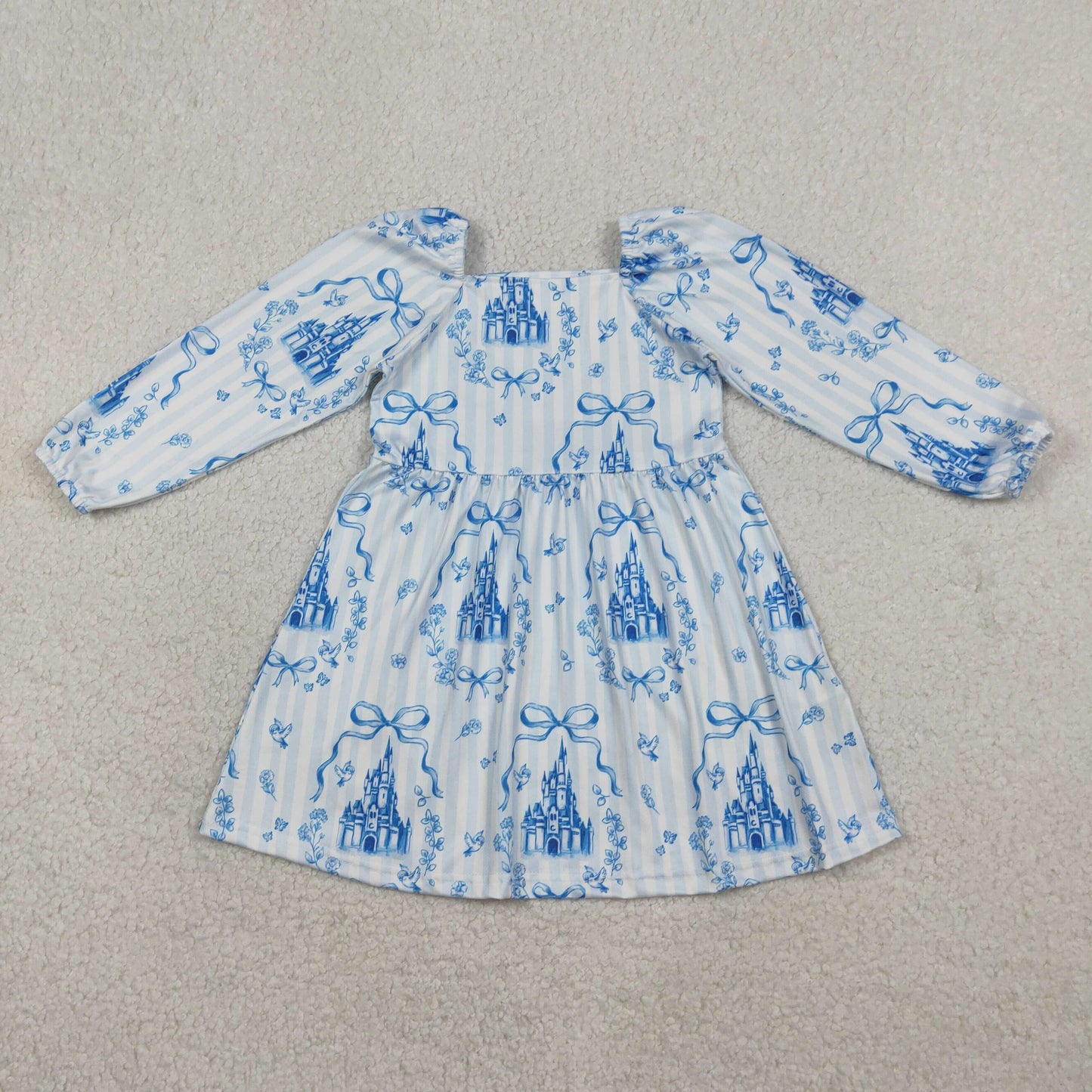 Sibling Baby Girls clothes bow blue long sleeve pants Clothes Sets and dress