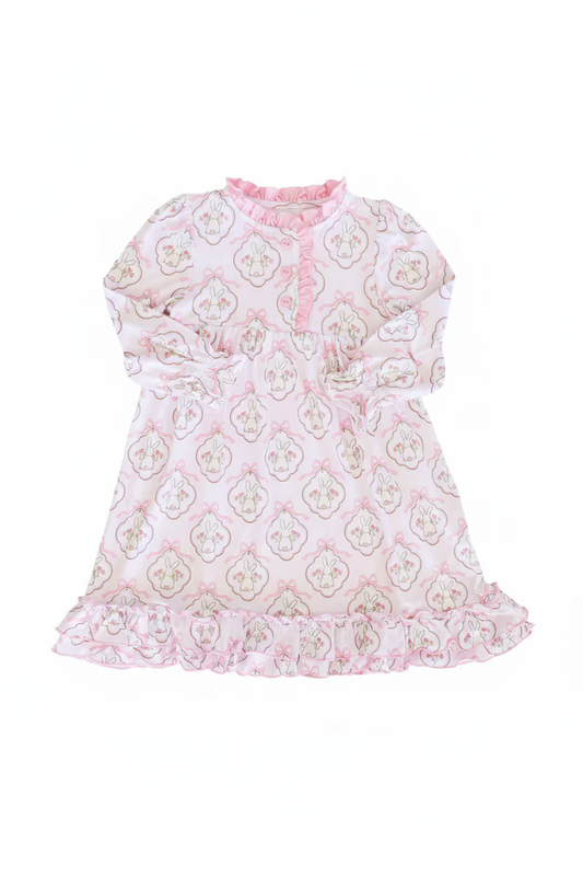 Pre-order no moq GLD1581 toddler girl clothes bunny bow long sleeve dress-26.1.15