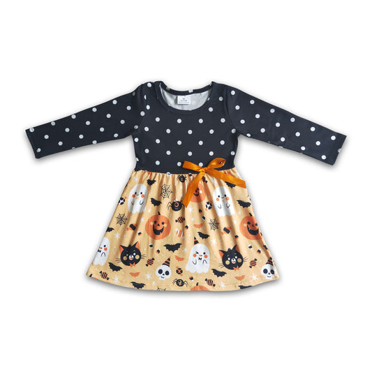 9.1 RTS NO MOQ GLD0040 baby dress girl halloween yellow long sleeve over knee dress
