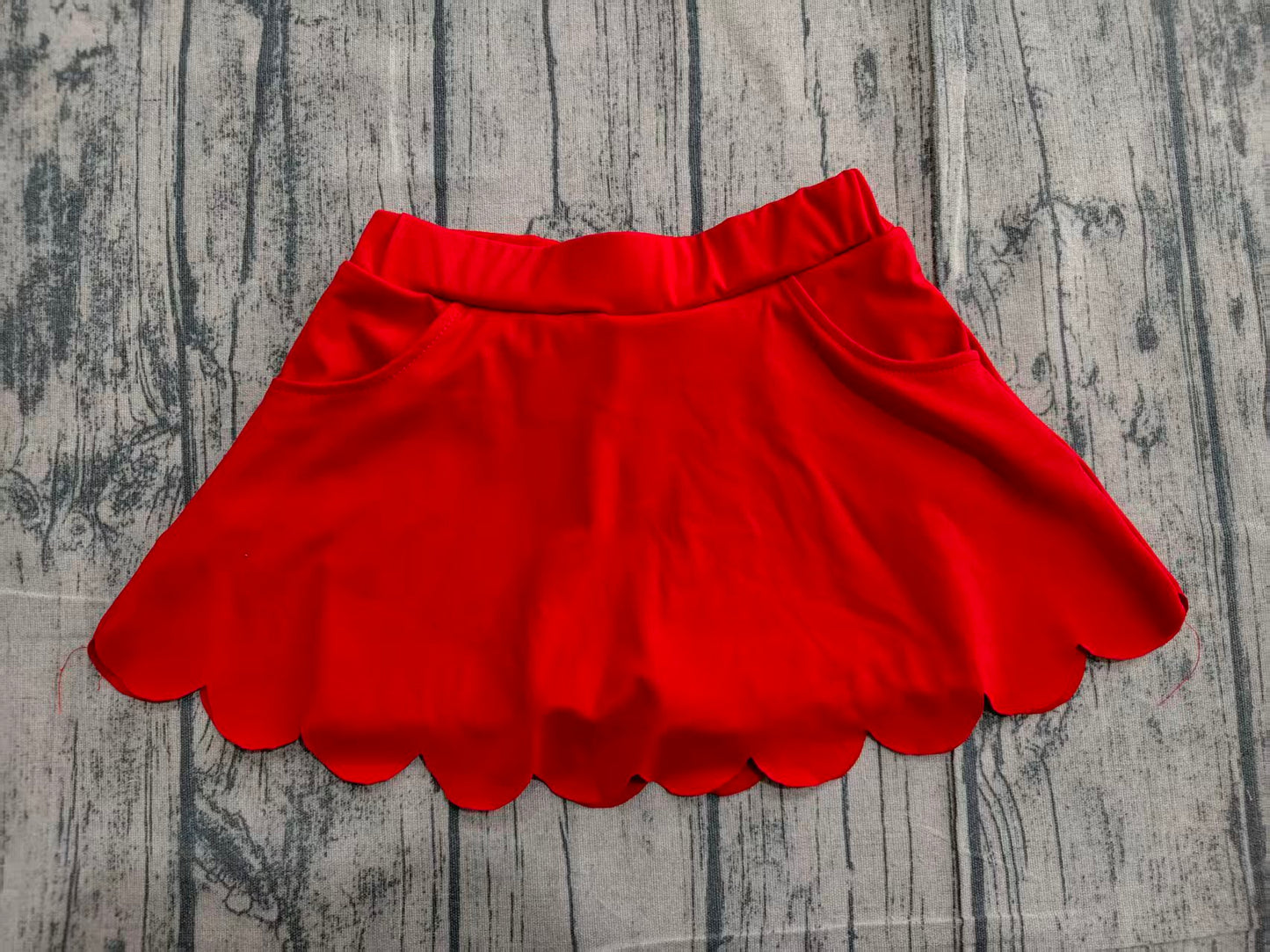 GLK0235 Preorder Sample Baby Girls Red Pockets Yoga Active Scallop Skirt Shorts Bottom