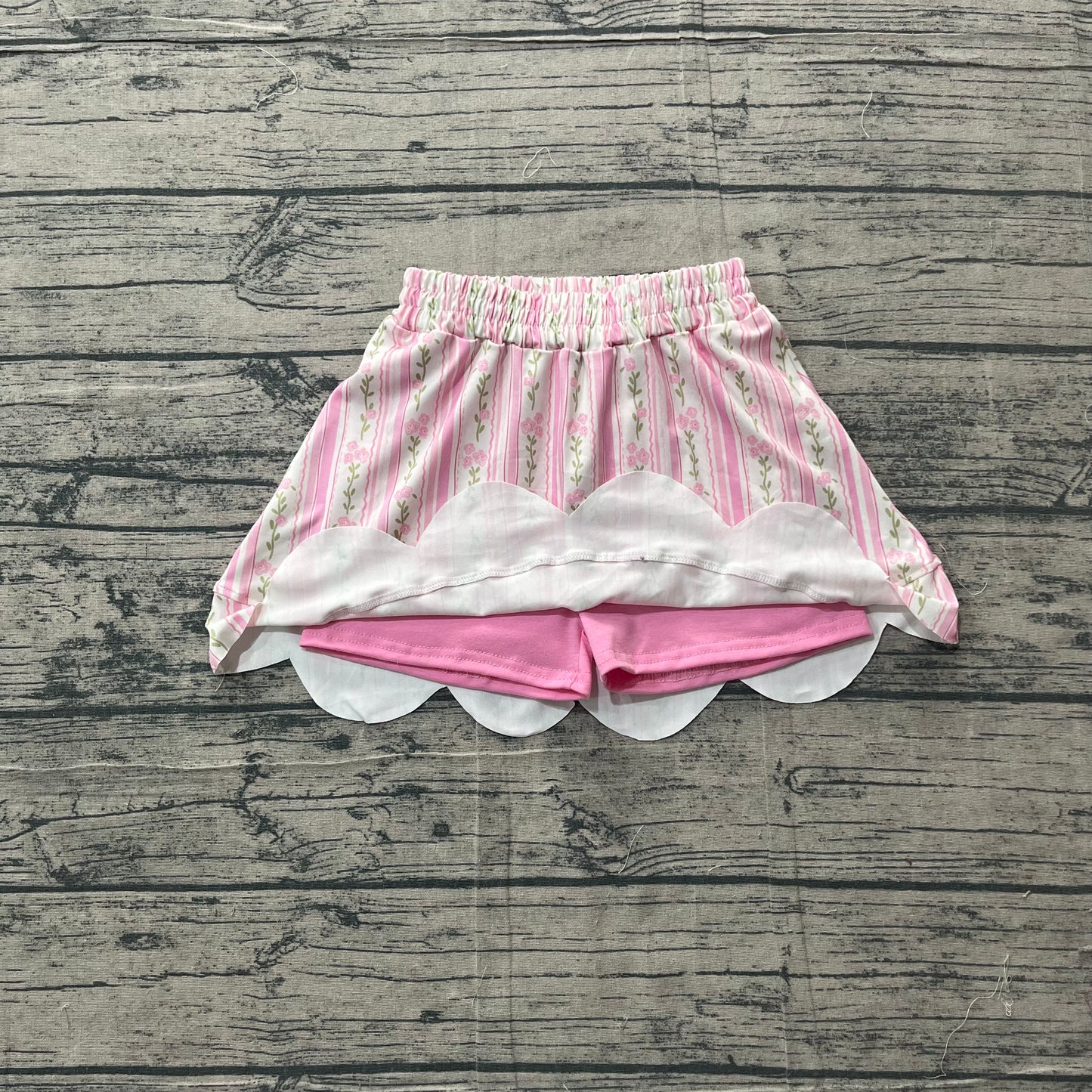 GLK0238 Preorder Sample Baby Girl Pink Bows Flowers Stripe Scallop Skirt Shorts Bottom