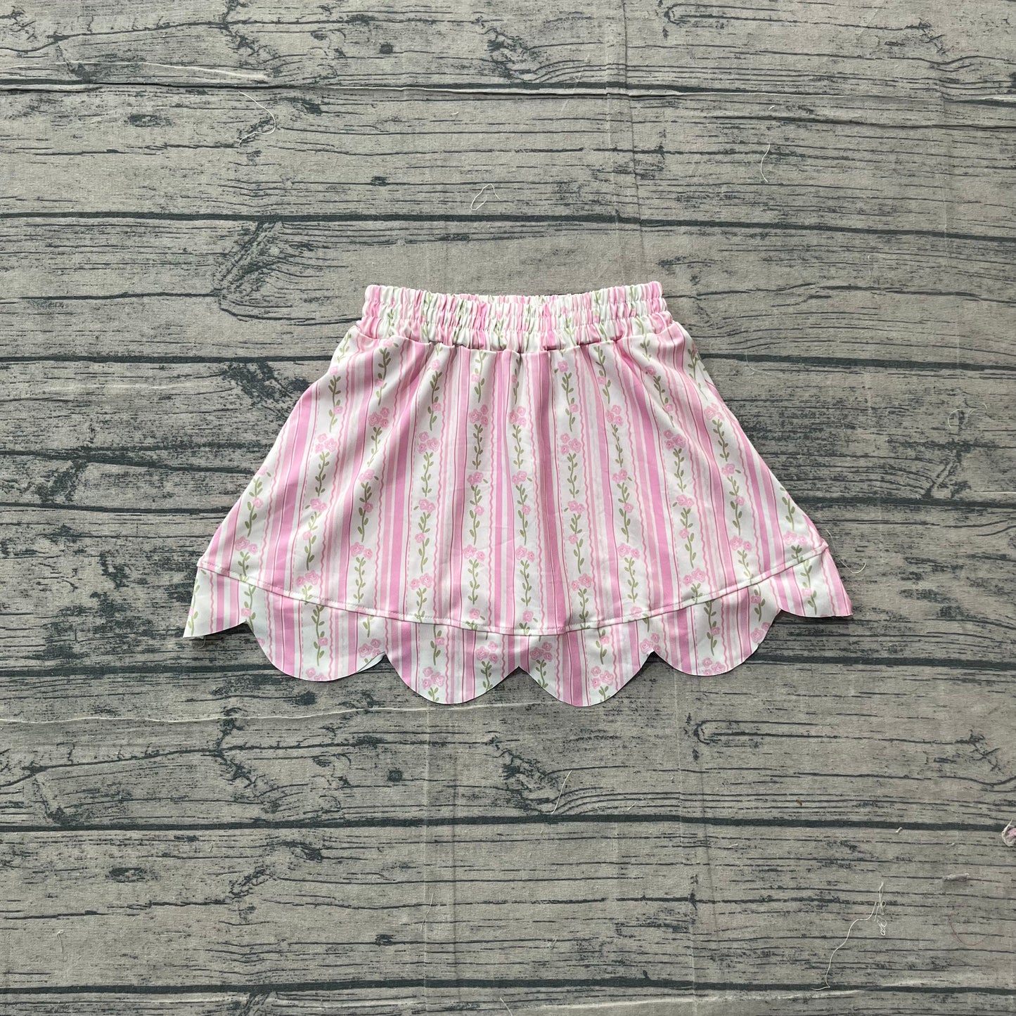 GLK0238 Preorder Sample Baby Girl Pink Bows Flowers Stripe Scallop Skirt Shorts Bottom