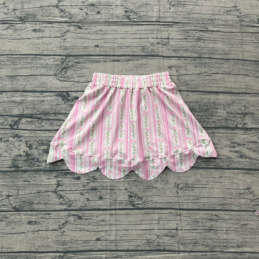 GLK0238 Preorder Sample Baby Girl Pink Bows Flowers Stripe Scallop Skirt Shorts Bottom