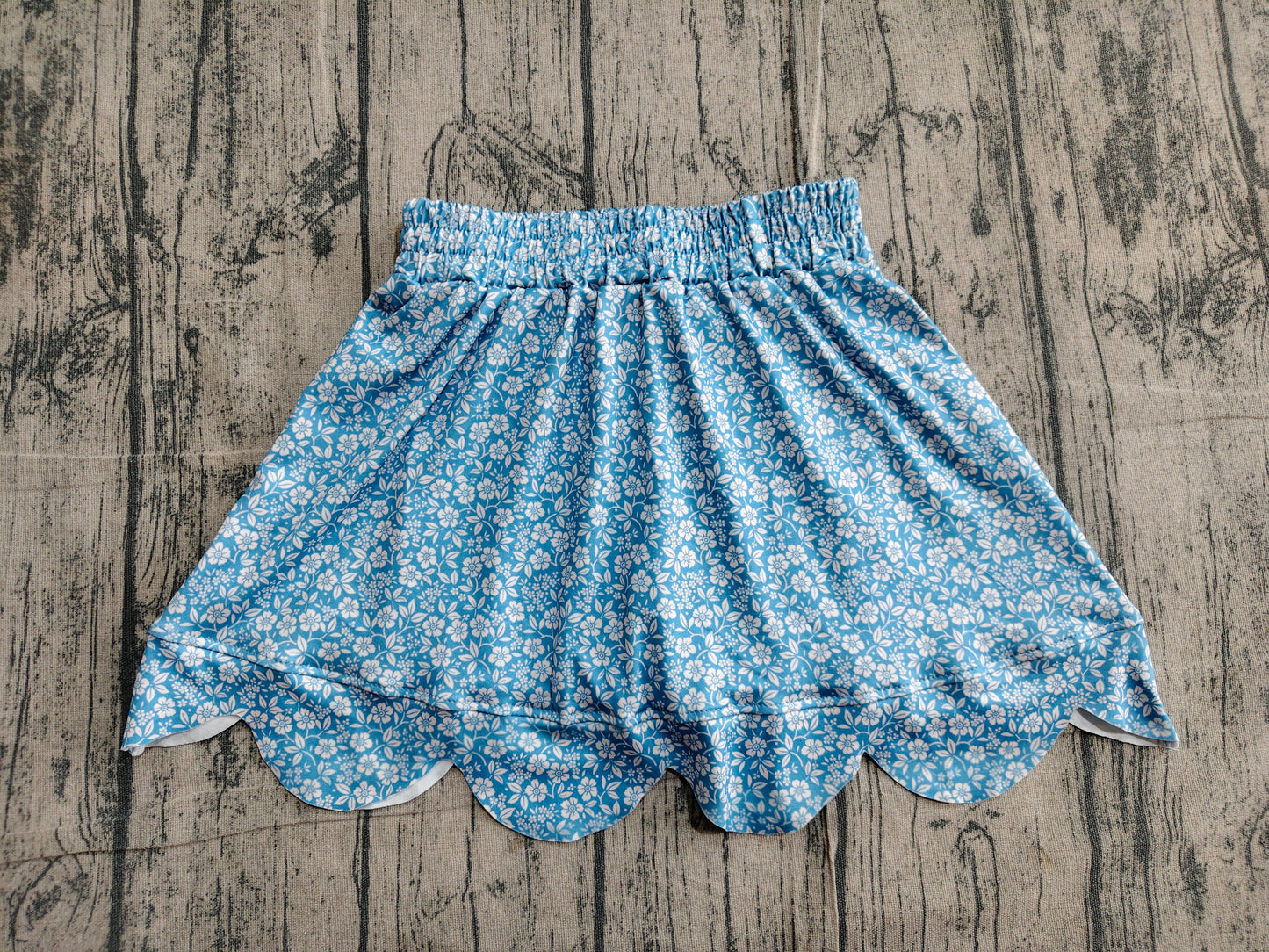 GLK0239 Preorder Sample Baby Girl Blue Small Flowers Scallop Skirt Shorts Bottom
