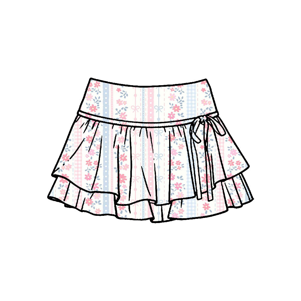 Pre-order no moq baby girl colorful flowers bows stripe athletic active skirt shorts bottom GLK0241