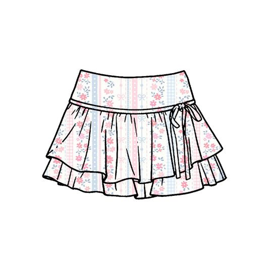 Pre-order no moq baby girl colorful flowers bows stripe athletic active skirt shorts bottom GLK0241