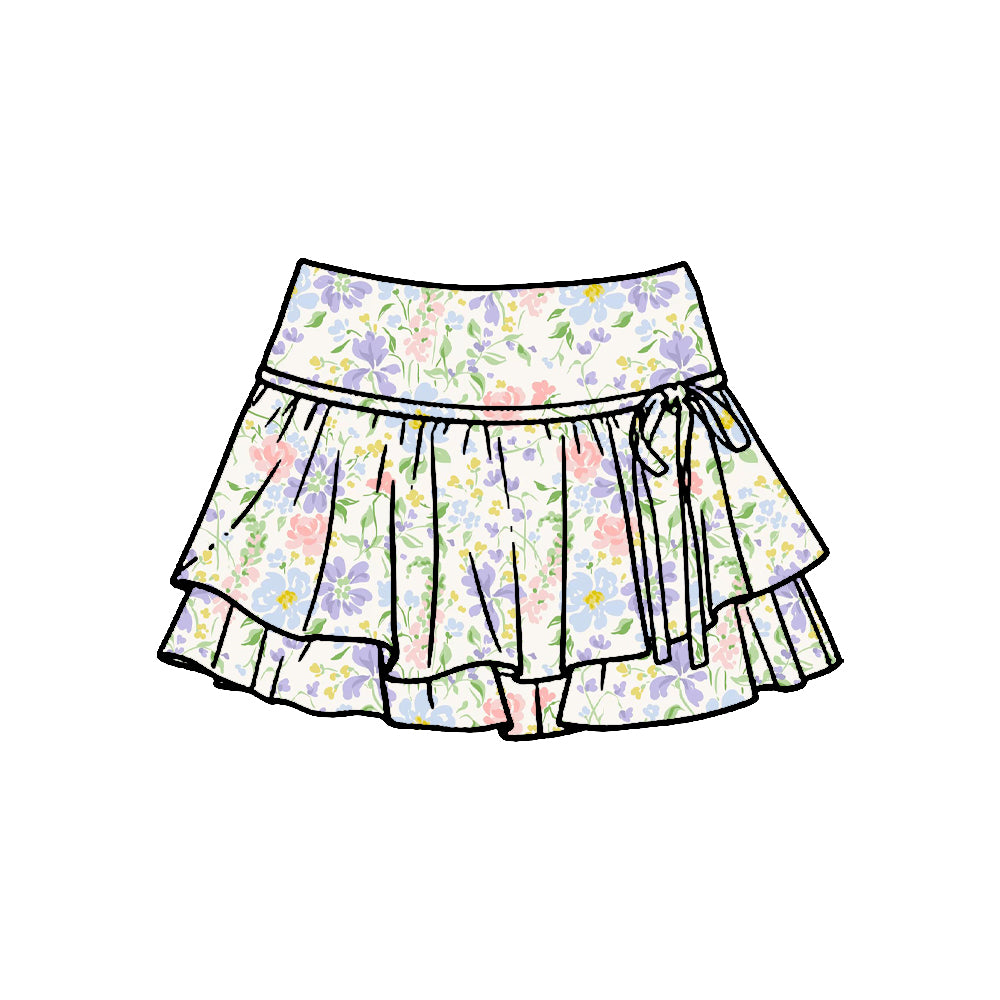 Pre-order no moq baby girl colorful flowers stripe athletic active skirt shorts bottom GLK0242