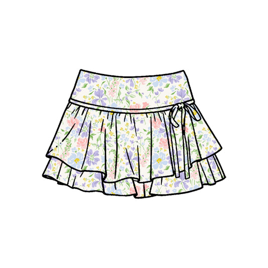 Pre-order no moq baby girl colorful flowers stripe athletic active skirt shorts bottom GLK0242