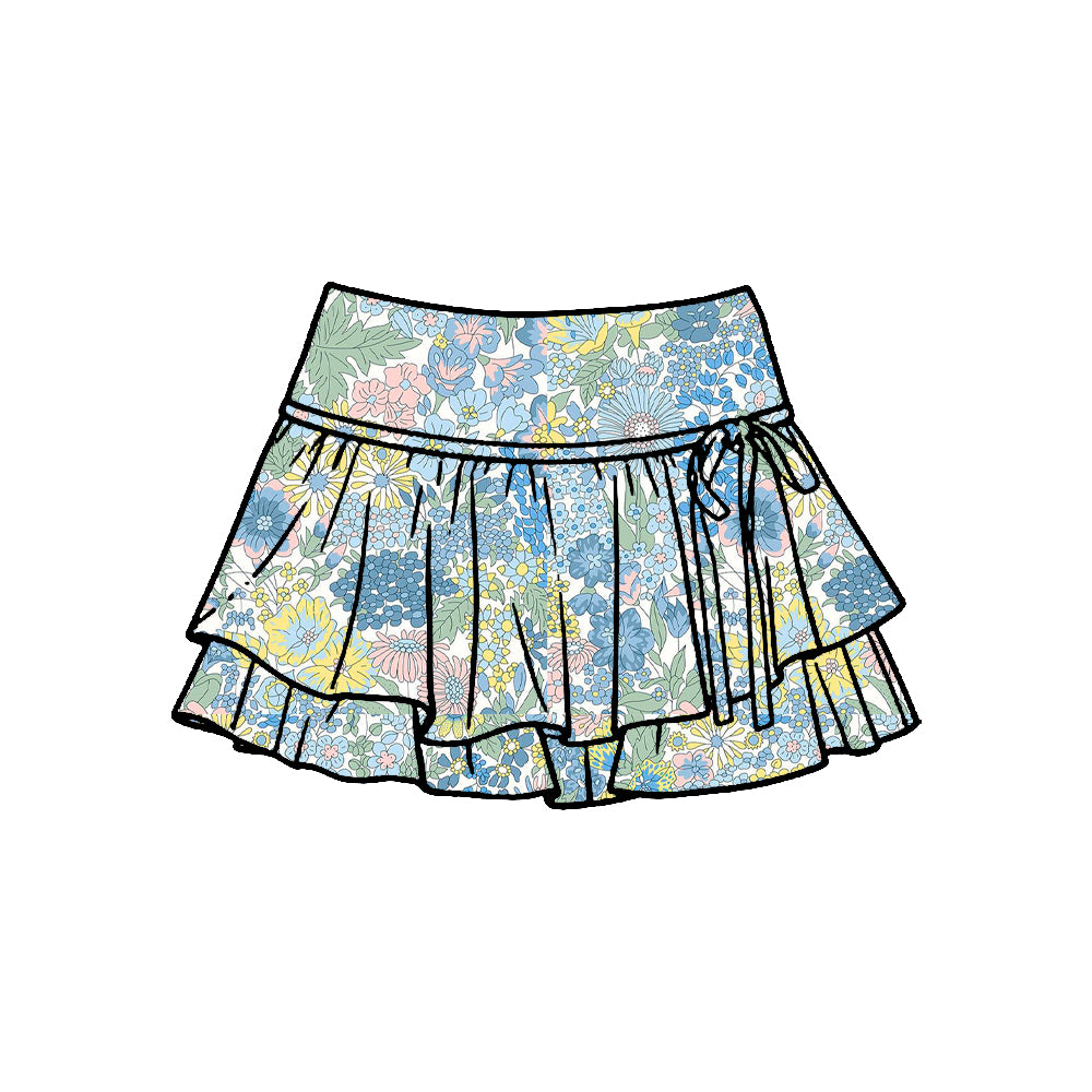 Pre-order no moq baby girl blue flowers athletic active skirt shorts bottom GLK0244
