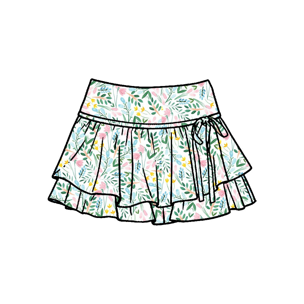 Pre-order no moq baby girl green flowers athletic active skirt shorts bottom GLK0247
