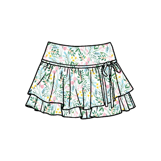 Pre-order no moq baby girl green flowers athletic active skirt shorts bottom GLK0247