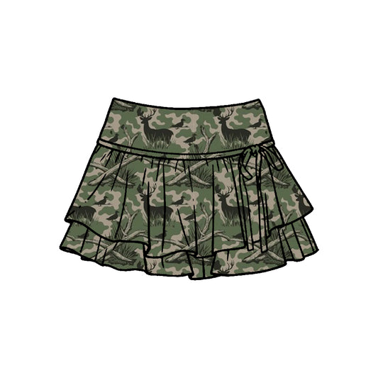Pre-order no moq baby girl southern hunting deer green camo athletic active skirt shorts bottom GLK0254
