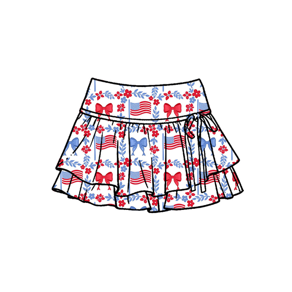 Pre-order Baby Girl Flowers Flags July 4th Yoga Active Skirt Shorts Bottom GLK0257