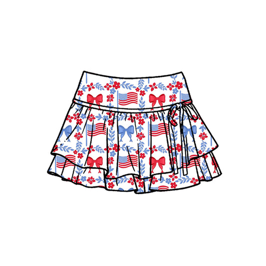Pre-order Baby Girl Flowers Flags July 4th Yoga Active Skirt Shorts Bottom GLK0257
