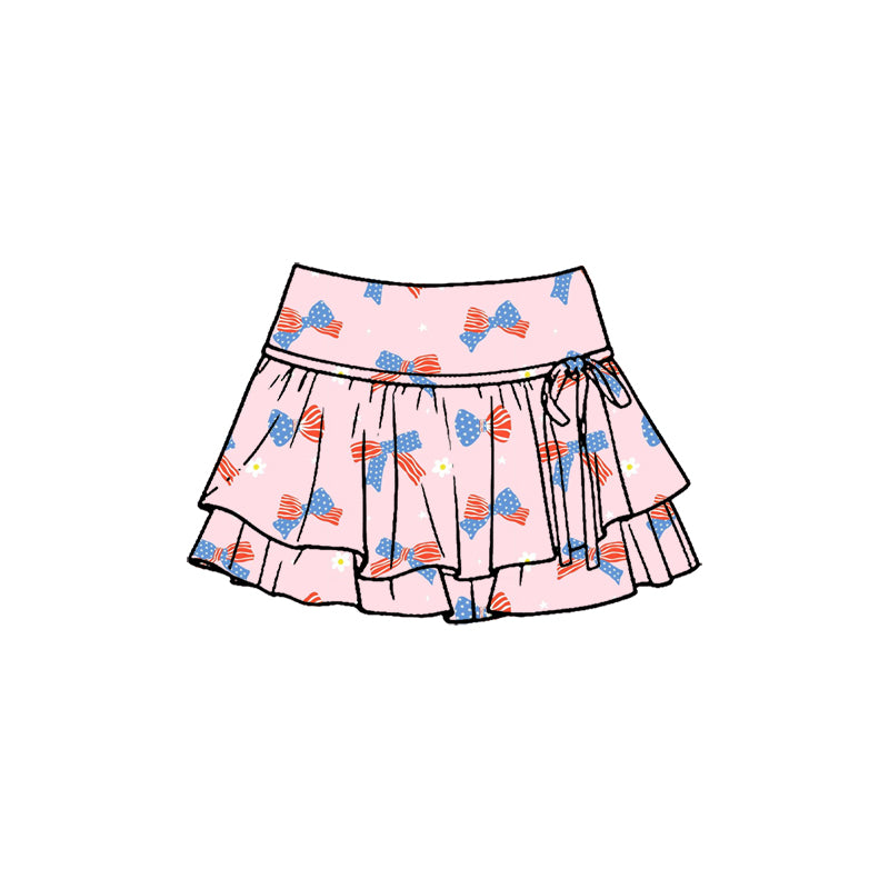 GLK0258 Preorder Baby Girl Pink Flower Flag Bows July 4th Yoga Active Skirt Shorts Bottom