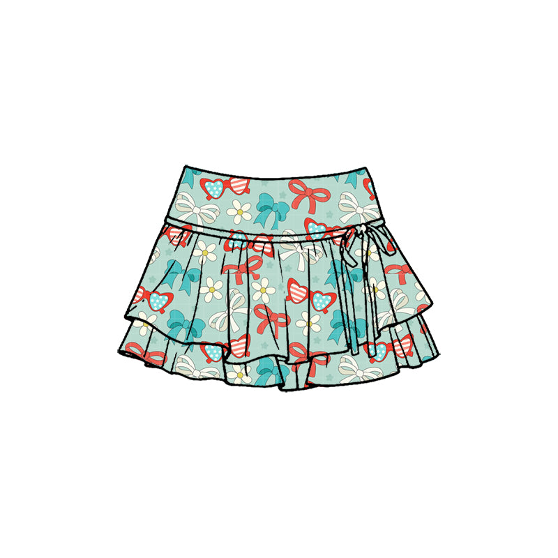GLK0261 Preorder Baby Girl Flower Glass Bows July 4th Yoga Active Skirt Shorts Bottom