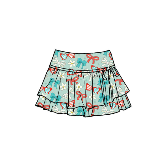 GLK0261 Preorder Baby Girl Flower Glass Bows July 4th Yoga Active Skirt Shorts Bottom
