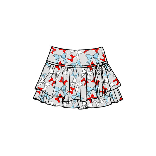 GLK0262 Preorder Baby Girl Red Blue Bows July 4th Yoga Active Skirt Shorts Bottom