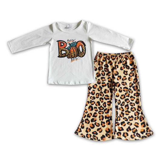 9.1 RTS NO MOQ GLP0060 girls halloween outfit long sleeve and long pants pumpkin print