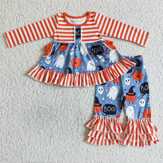 9.13 GLP0077 cartoon print long-sleeve top and printed trousers set Halloween Holiday
