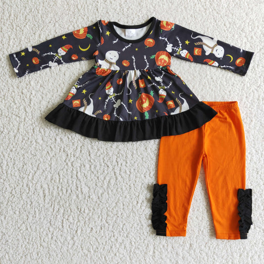9.13 GLP0092 girls halloween outfit long sleeve and long pants cartoon print