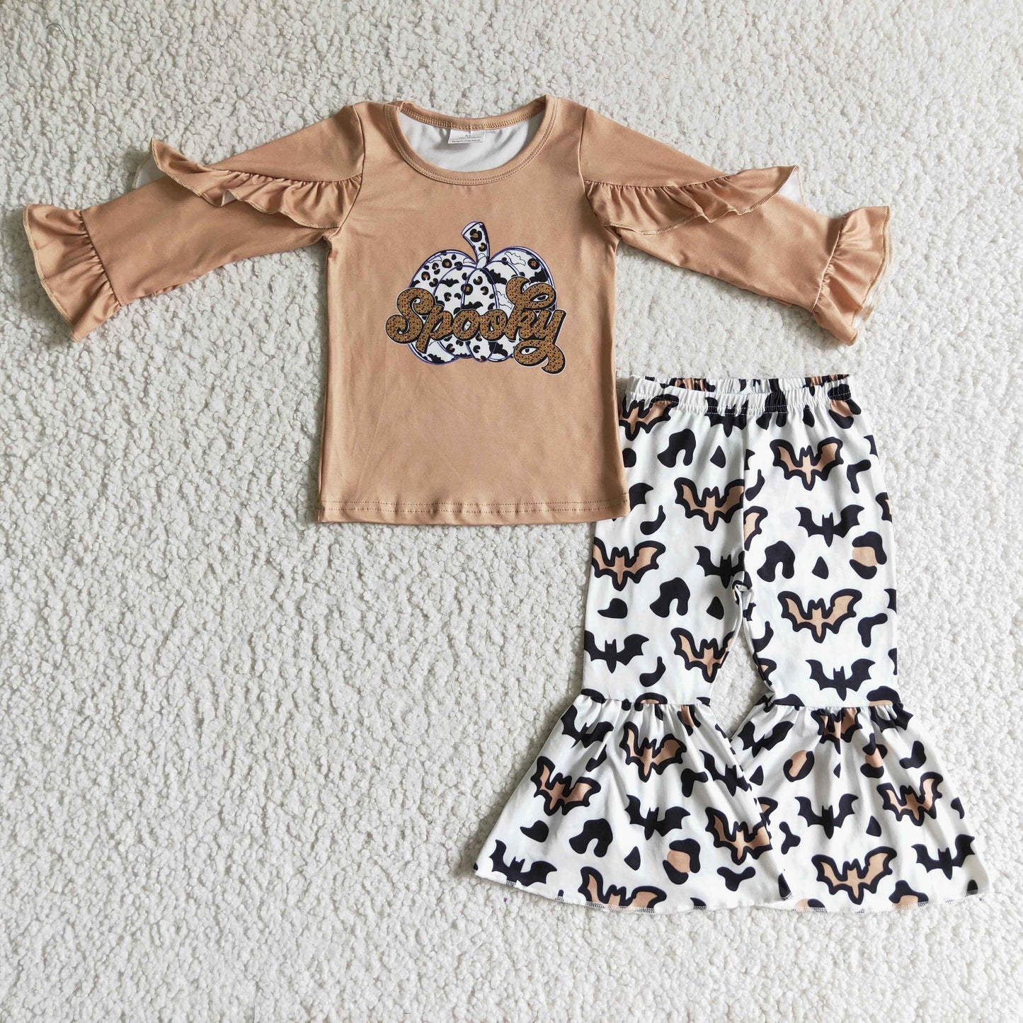 9.13 GLP0107 girls Halloween outfit long sleeve and long pants pumpkin print