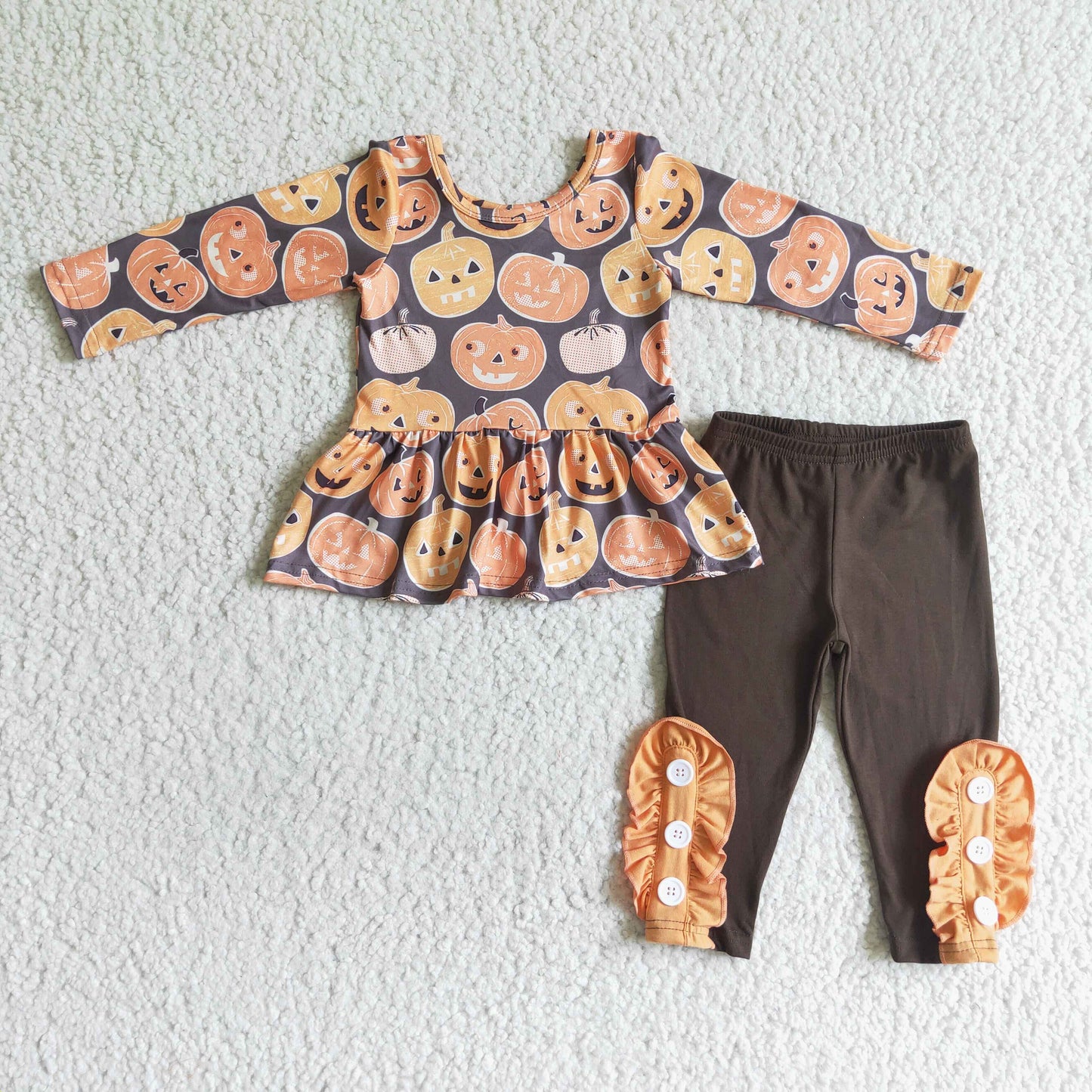 GLP0116 girls clothing pumpkin print short sleeve long pants baby clothing milk silk