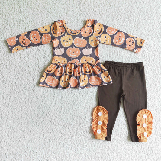 GLP0116 girls clothing pumpkin print short sleeve long pants baby clothing milk silk
