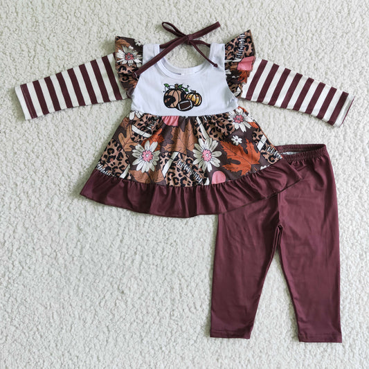 8.4 RTS NO MOQ（In Stock ) GLP0117 girls halloween outfit long sleeve and long pants pumpkin print
