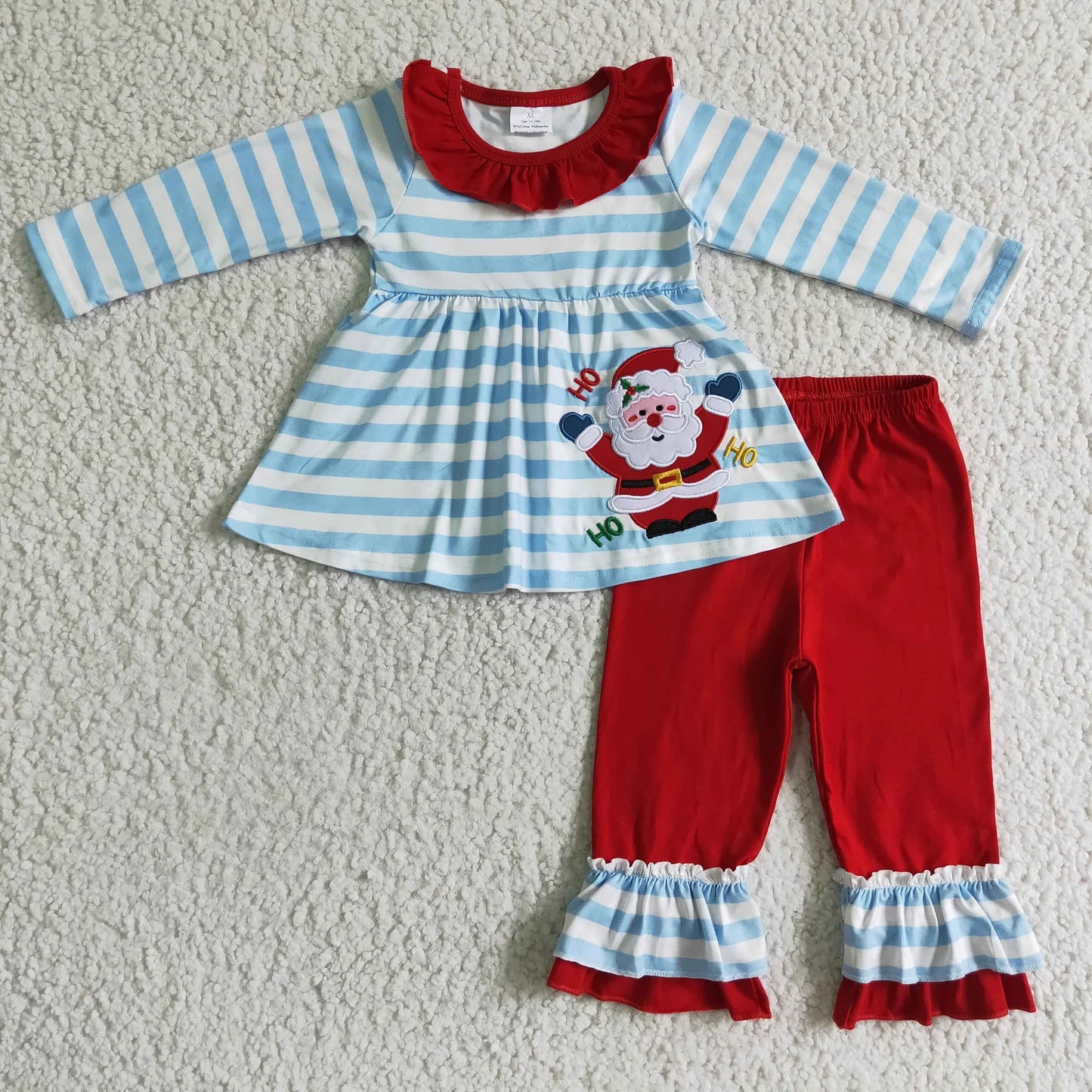 Sibling Baby Boys Girls Embroidery Santa Christmas Pajamas Pants Clothes Sets