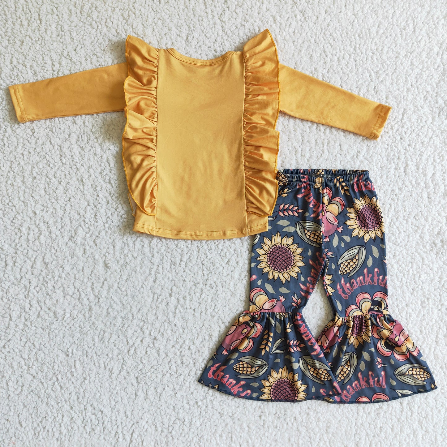 GLP0201  Girl Turkey Sunflower Long-sleeved long pants set