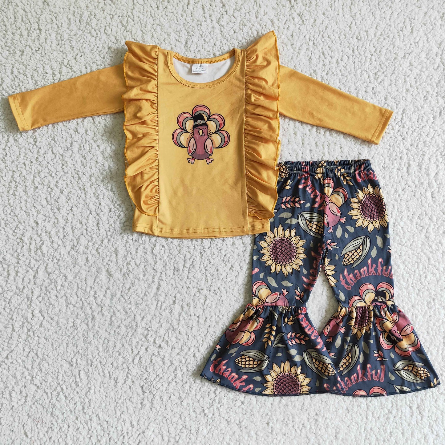 GLP0201  Girl Turkey Sunflower Long-sleeved long pants set