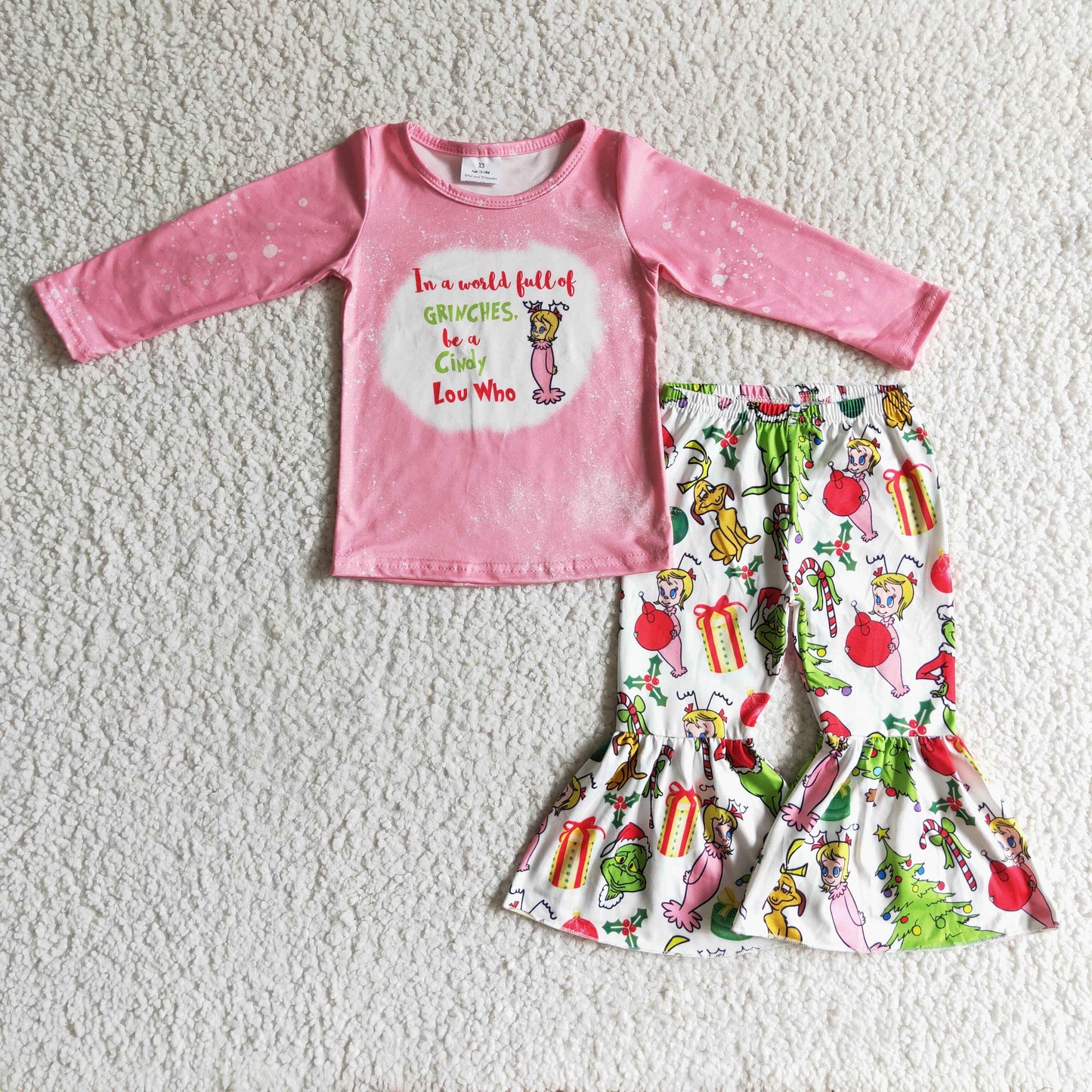 11.10 RTS NO MOQ（In Stock ) GLP0208 girls Christmas outfit long sleeve and long pants cartoon print