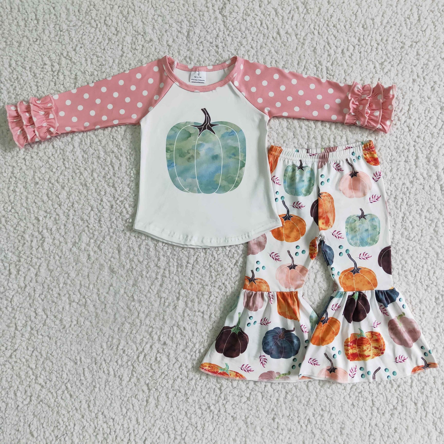 10.7 GLP0240 girls Halloween outfit long sleeve and long pants pumpkin print