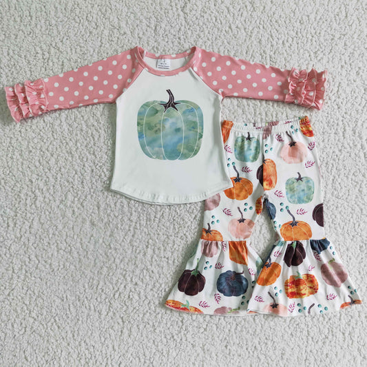 10.7 GLP0240 girls Halloween outfit long sleeve and long pants pumpkin print