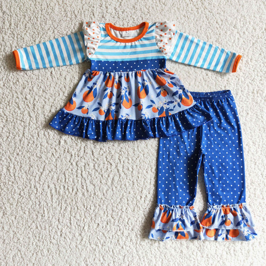 10.7 GLP0244 girls outfit long sleeve and long pants orange print