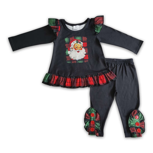 RTS NO MOQ(In Stock)GLP0259 girls christmas outfit long sleeve and long pants santa claus print