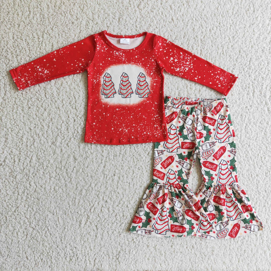 11.10 RTS NO MOQ(In Stock ) GLP0272 girls christmas outfit long sleeve and long pants christmas tree print