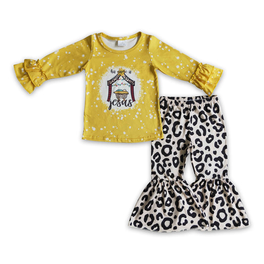 RTS NO MOQ(In Stock)GLP0274 Kids Clothing Girls Long Sleeve Top And Long Leopard Pants Cartoon Print