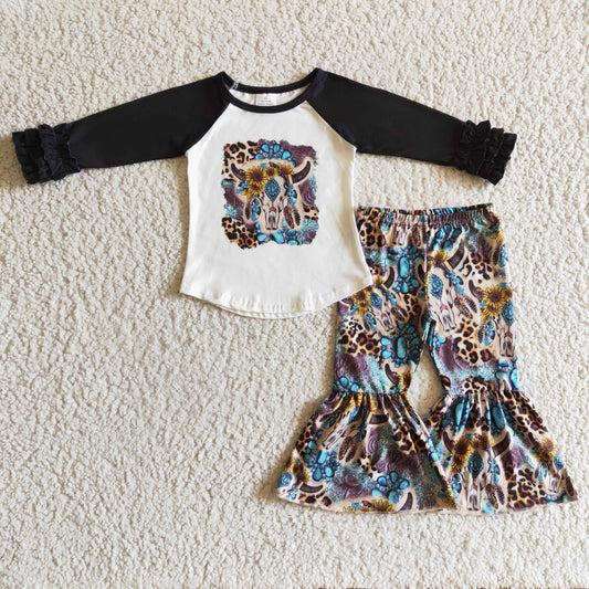 8.4 RTS NO MOQ（In Stock) GLP0313 Kids Clothing Girls Long Sleeve Top And Long Pants Cartoon Print