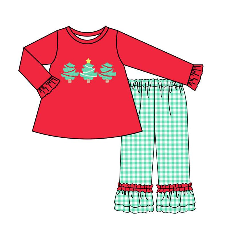 GLP1331  Christmas tree  Long sleeve suit for girls （6-8weeks）