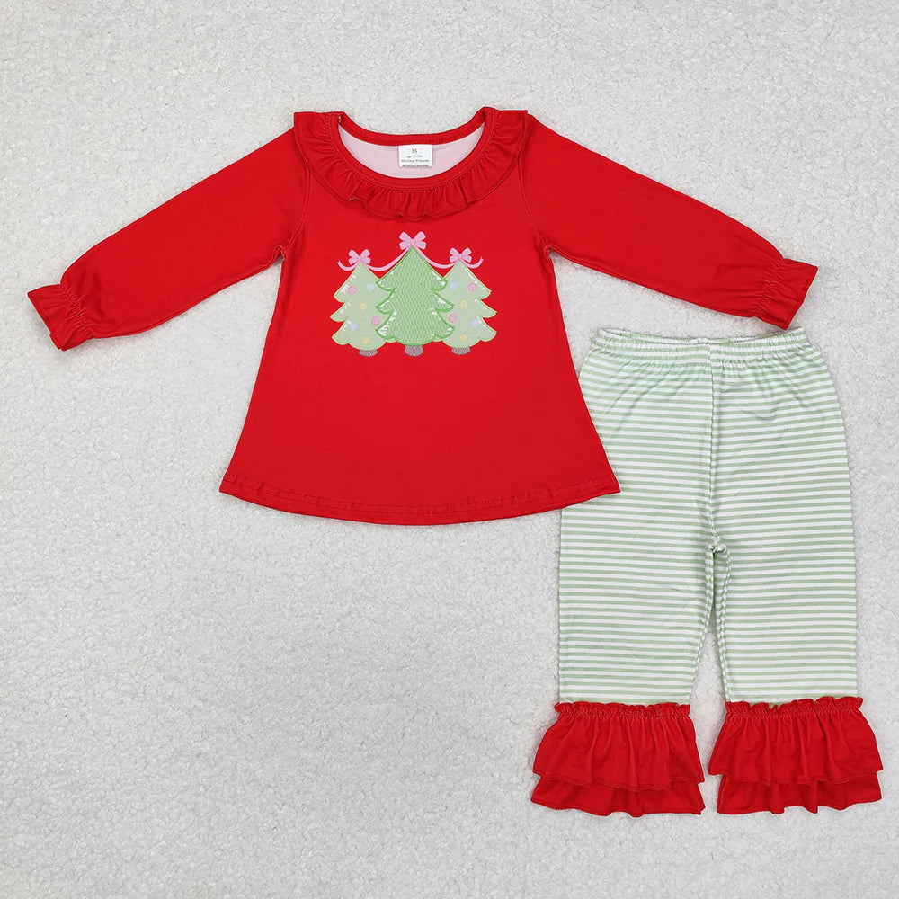 Sibling Baby Kids Boys Girls Red Christmas Tree Rompers Clothing Sets