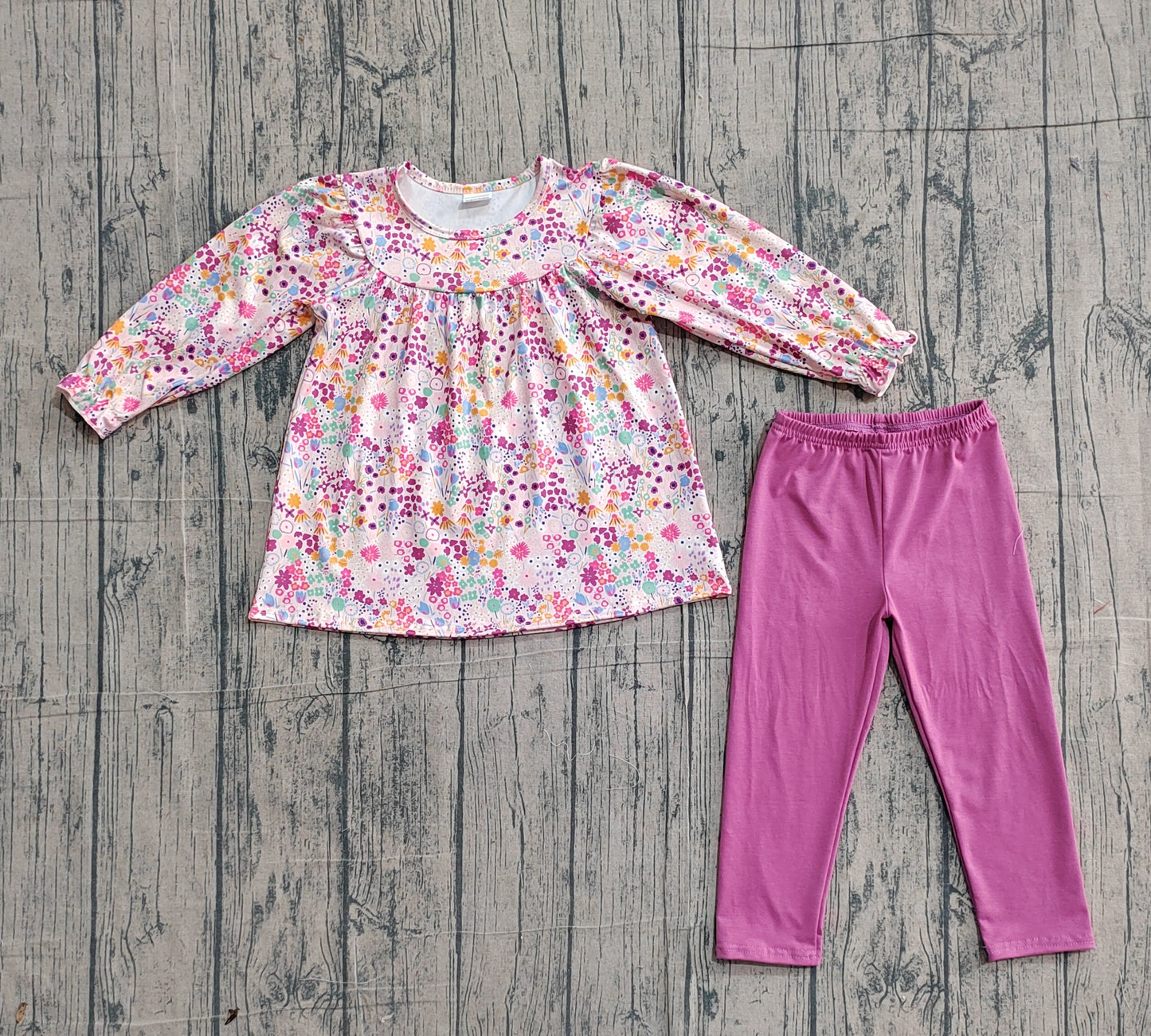 GLP1817 Preorder IRL Baby Girls Fall Purple Flowers Top Legging Clothes Sets