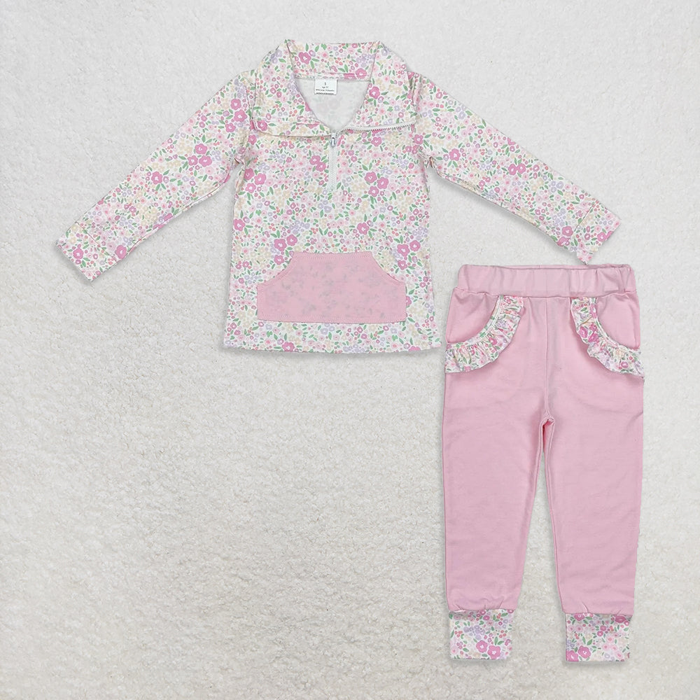 Sibling Baby girls clothes summer floral long sleeve pants Clothes Sets