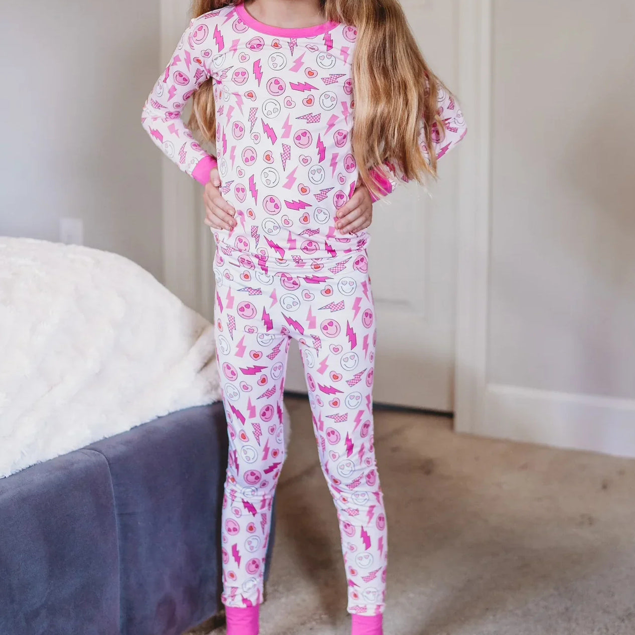 GLP2179 Baby Girls Valentines Pink Smile Shirt Pants Pajamas Preorder