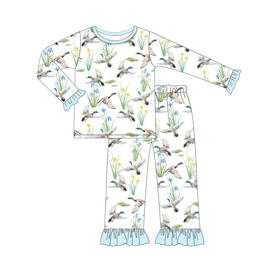 GLP2181 Baby Girls Blue Mallard Ducks Hunting Shirts Pants Pajamas Clothes Sets Preorder