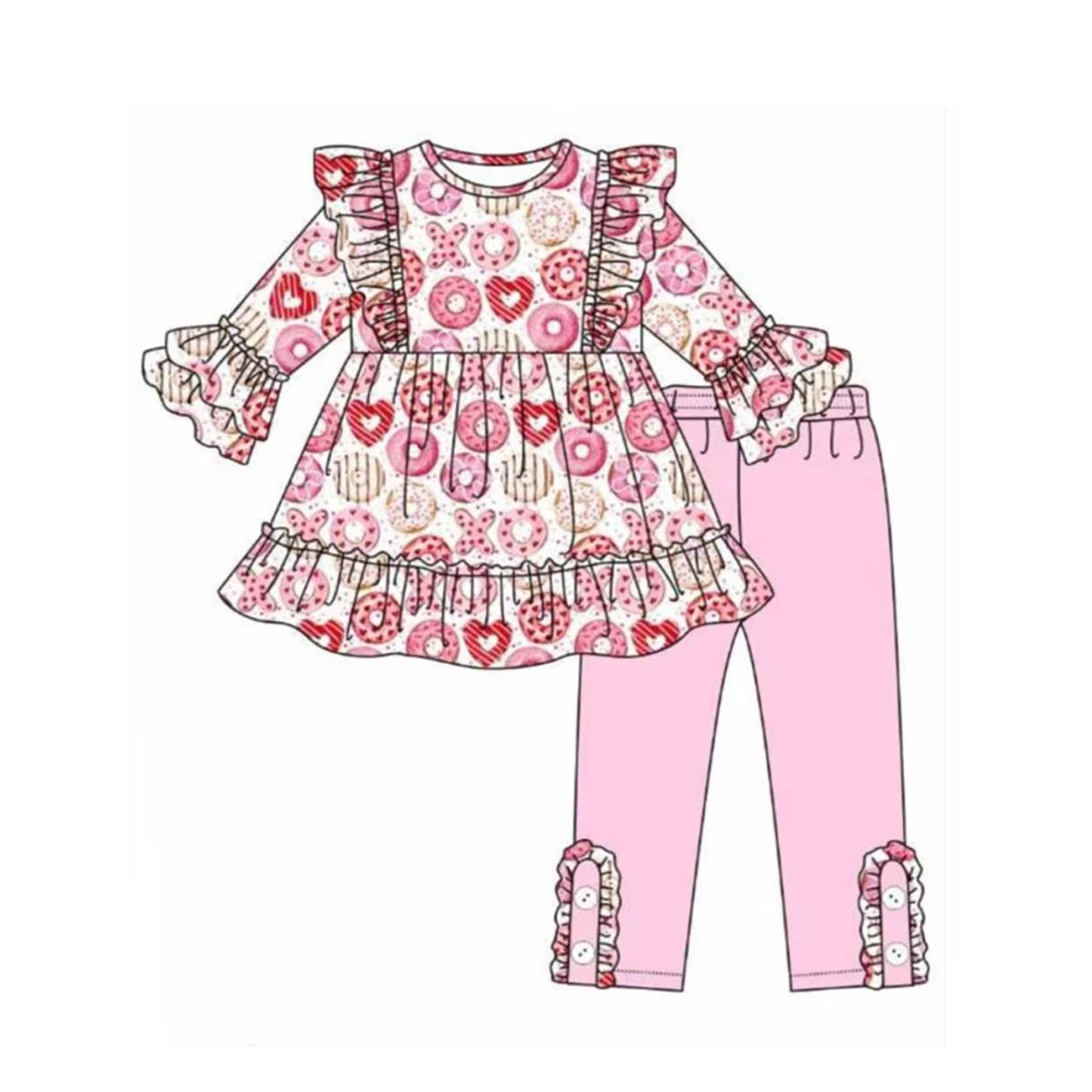 GLP2183 Baby Girls Donuts Pink Long Sleeve Knee Length Dresses Preorder